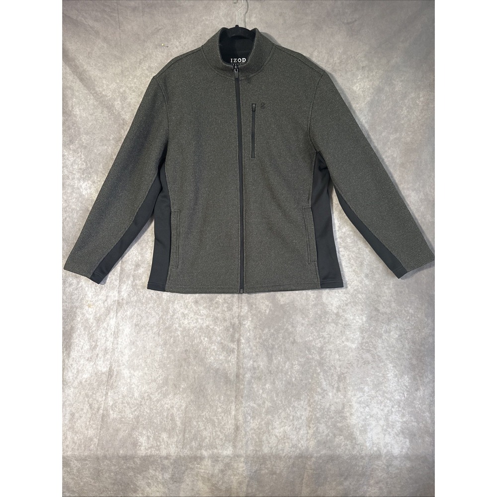 Izod Perform Men's Large Full Zip Track Jacket Gray & Black Stretch Lightweight